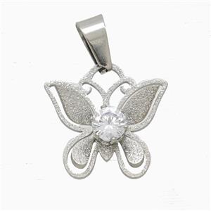 Raw Stainless Steel Butterfly Pendant Pave Rhinestone, approx 17-18mm
