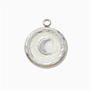 Raw Stainless Steel Moon Pendant White Painted, approx 15mm
