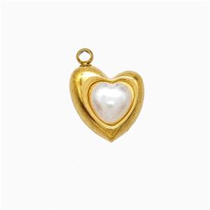 Stainless Steel Heart Pendant Pave Resin Gold Plated, approx 10-11mm