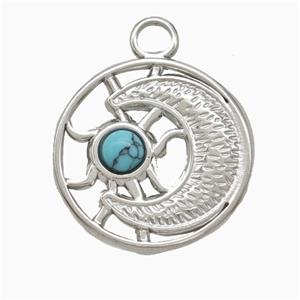 Raw Stainless Steel Moon Pendant Pave Howlite, approx 20mm