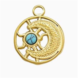 Stainless Steel Moon Pendant Pave Howlite Gold Plated, approx 20mm