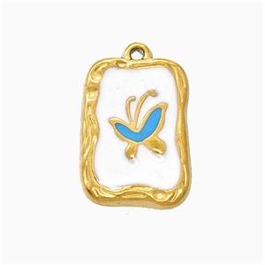 Stainless Steel Butterfly Pendant Enamel Rectangle Gold Plated, approx 12-16.5mm