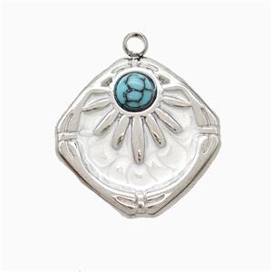 Raw Stainless Steel Sun Pendant Pave Howlite White Painted, approx 16-18mm