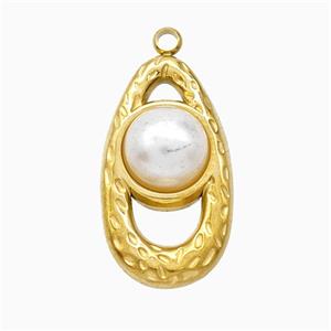 Stainless Steel Teardrop Pendant Pave Resin Gold Plated, approx 13-22mm