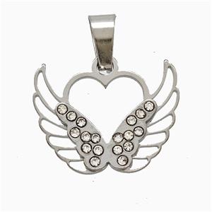 Raw Stainless Steel Angel Wings Pave Rhinestone, approx 16-20mm