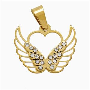 Stainless Steel Angel Wings Pave Rhinestone Gold Plated, approx 16-20mm