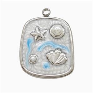 Raw Stainless Steel Starfish Shell Pendant Pave Resin White Painted, approx 17-21mm