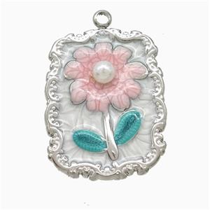 Raw Stainless Steel Flower Pendant Pave Resin Painted, approx 17-23mm