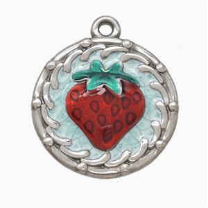Raw Stainless Steel Strawberry Pendant Red Painted, approx 20mm