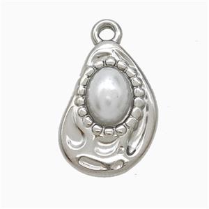 Raw Stainless Steel Teardrop Pendant Pave Resin, approx 13-19mm