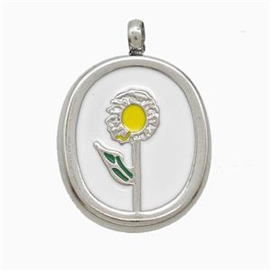 Raw Stainless Steel Flower Pendant Enamel, approx 16-19mm
