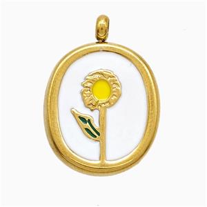 Stainless Steel Flower Pendant Enamel Gold Plated, approx 16-19mm