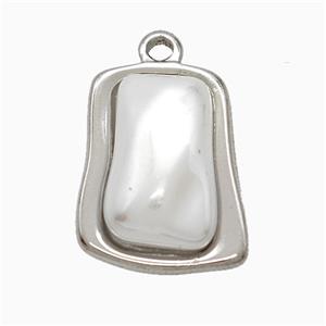 Raw Stainless Steel Rectangle Pendant Pave Pearlized Resin, approx 15-20mm
