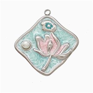 Raw Stainless Steel Flower Pendant Painted, approx 20-28mm