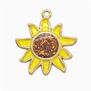 Stainless Steel Sunflower Pendant Yellow Enamel Gold Plated, approx 25mm