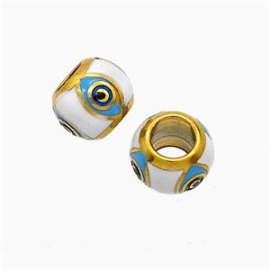 Stainless Steel Round Beads White Enamel Large Hole Eye Gold Plated, approx 10mm, 5mm hole