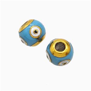 Stainless Steel Round Beads Blue Enamel Large Hole Gold Plated, approx 10mm, 5mm hole