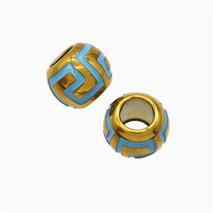Stainless Steel Round Beads Blue Enamel Large Hole Gold Plated, approx 10mm, 5mm hole
