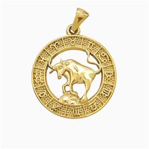 Stainless Steel Symbols Pendant Zodiac Taurus Circle Gold Plated, approx 25mm