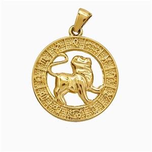Stainless Steel Symbols Pendant Zodiac Leo Circle Gold Plated, approx 25mm