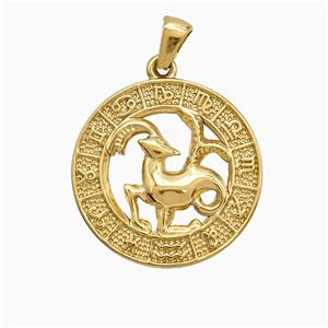 Stainless Steel Symbols Pendant Zodiac Capricorn Circle Gold Plated, approx 25mm