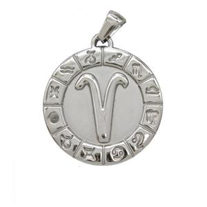 Raw Stainless Steel Symbols Pendant Zodiac Aries, approx 25mm