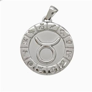 Raw Stainless Steel Symbols Pendant Zodiac Taurus, approx 25mm