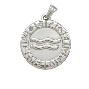 Raw Stainless Steel Symbols Pendant Zodiac Aquarius, approx 25mm
