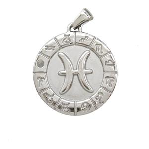 Raw Stainless Steel Symbols Pendant Zodiac Pisces, approx 25mm