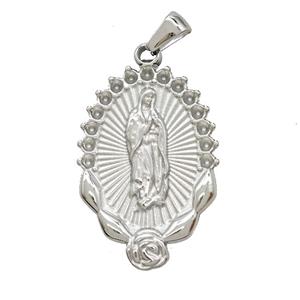 Raw Stainless Steel Virgin Mary Pendant, approx 20-30mm