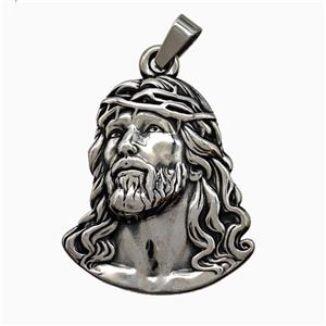 Raw Vintage 304 Stainless Steel Jesus Pendant Antique Silver, approx 35-40mm
