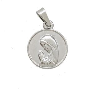 Raw Stainless Steel Virgin Mary Pendant Praying, approx 15mm