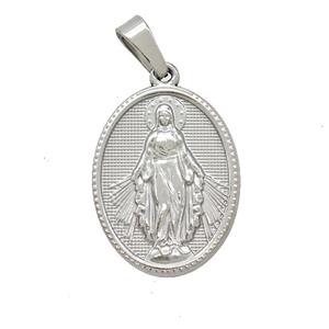 Raw Stainless Steel Virgin Mary Medal Pendant, approx 16-21mm