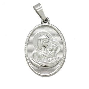 Raw Stainless Steel Virgin Mary Baby Pendant, approx 16-21mm