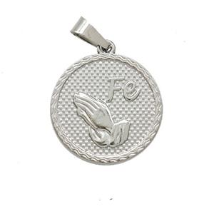 Raw Stainless Steel Praying Hand Pendant Fe, approx 18mm