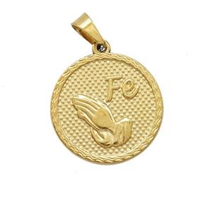 Stainless Steel Praying Hand Pendant Fe Gold Plated, approx 18mm