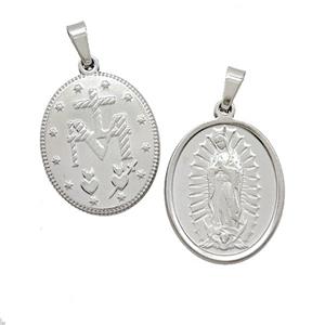 Raw Stainless Steel Virgin Mary Medals Pendant, approx 18-23mm