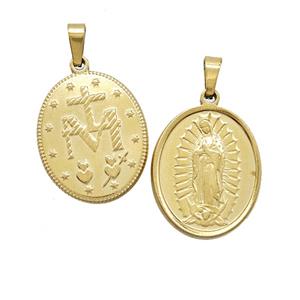 Stainless Steel Virgin Mary Medals Pendant Gold Plated, approx 18-23mm
