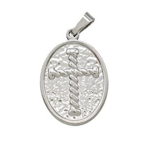 Raw Stainless Steel Cross Pendant Oval, approx 18-23mm