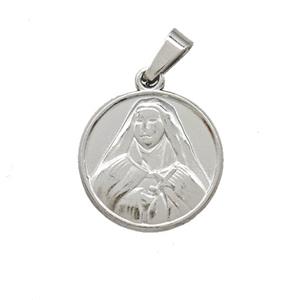 Raw Stainless Steel Virgin Mary Pendant, approx 17mm