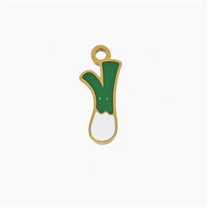 Stainless Steel Shallot Pendant Green Enamel Gold Plated, approx 4-12mm