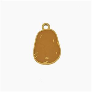 Stainless Steel Potato Pendant Brown Enamel Gold Plated, approx 9-12mm