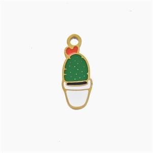 Stainless Steel Cactus Pendant Green Enamel Gold Plated, approx 6-12mm