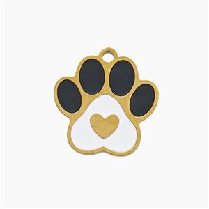 Stainless Steel Paws Pendant Black White Enamel Gold Plated, approx 15mm