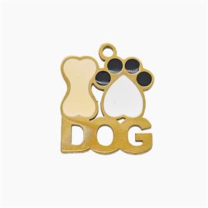Stainless Steel Dogbone And Paws Enamel Gold Plated, approx 15mm