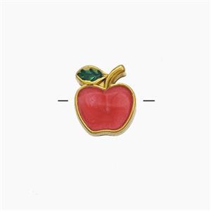 Stainless Steel Apple Beads Red Enamel Gold Plated, approx 9-10mm