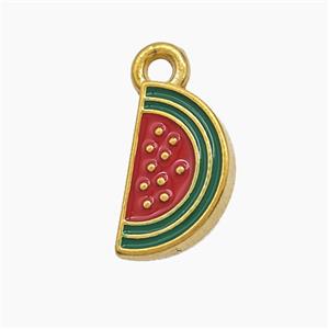 Stainless Steel Watermelon Pendant Green Red Enamel Gold Plated, approx 9-17mm