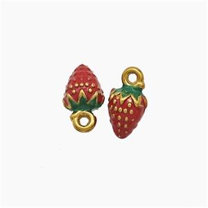 Stainless Steel Strawberry Pendant Red Enamel Gold Plated, approx 6-8mm
