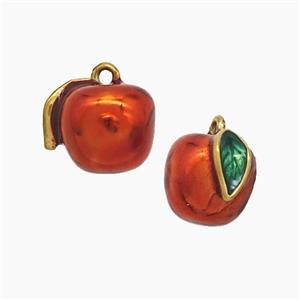 Stainless Steel Apple Pendant Red Enamel Gold Plated, approx 9-11mm