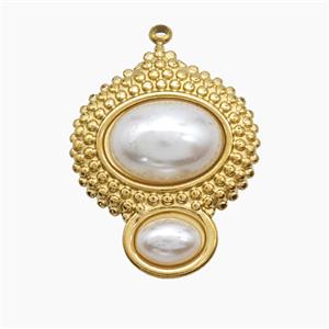 Stainless Steel Pendant Pave Reins Oval Gold Plated, approx 23-28mm